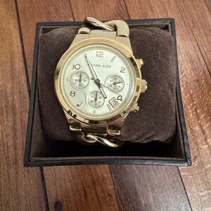 Michael Kors Gold tone chain link watch with gold tone bracelet with box